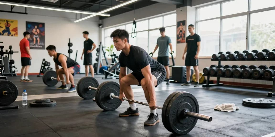 Anabolika Shop Deutschland: Bodybuilder im Fitnessstudio beim Gewichtheben, umgeben von Trainingsgeräten und motivierender Atmosphäre.