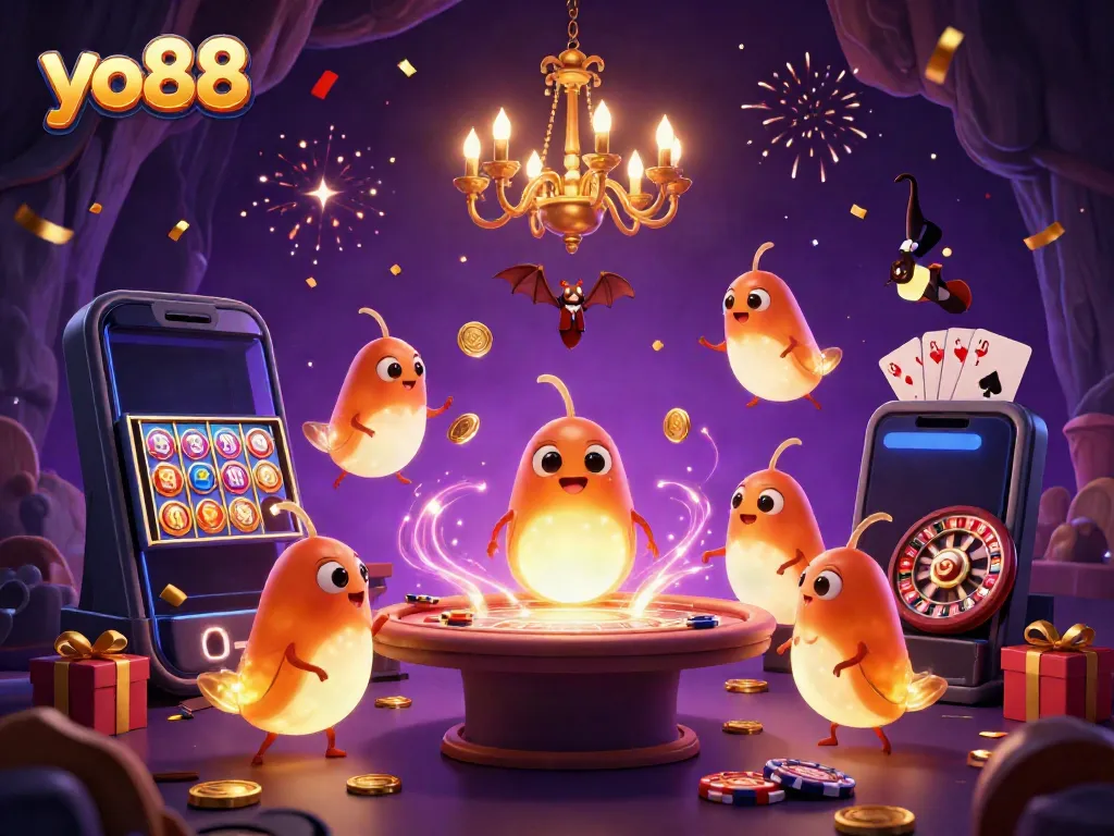 Experience the thrill of yo88 casino with glowing characters lighting up the action in an enchanting cave.