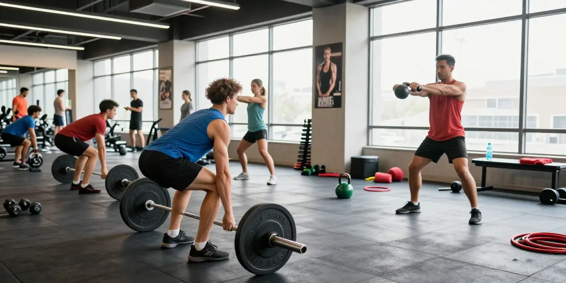 Aktive Fitness-Szene mit Menschen, die Deus Medical Produkte verwenden, um ihre Fitnessziele zu erreichen.