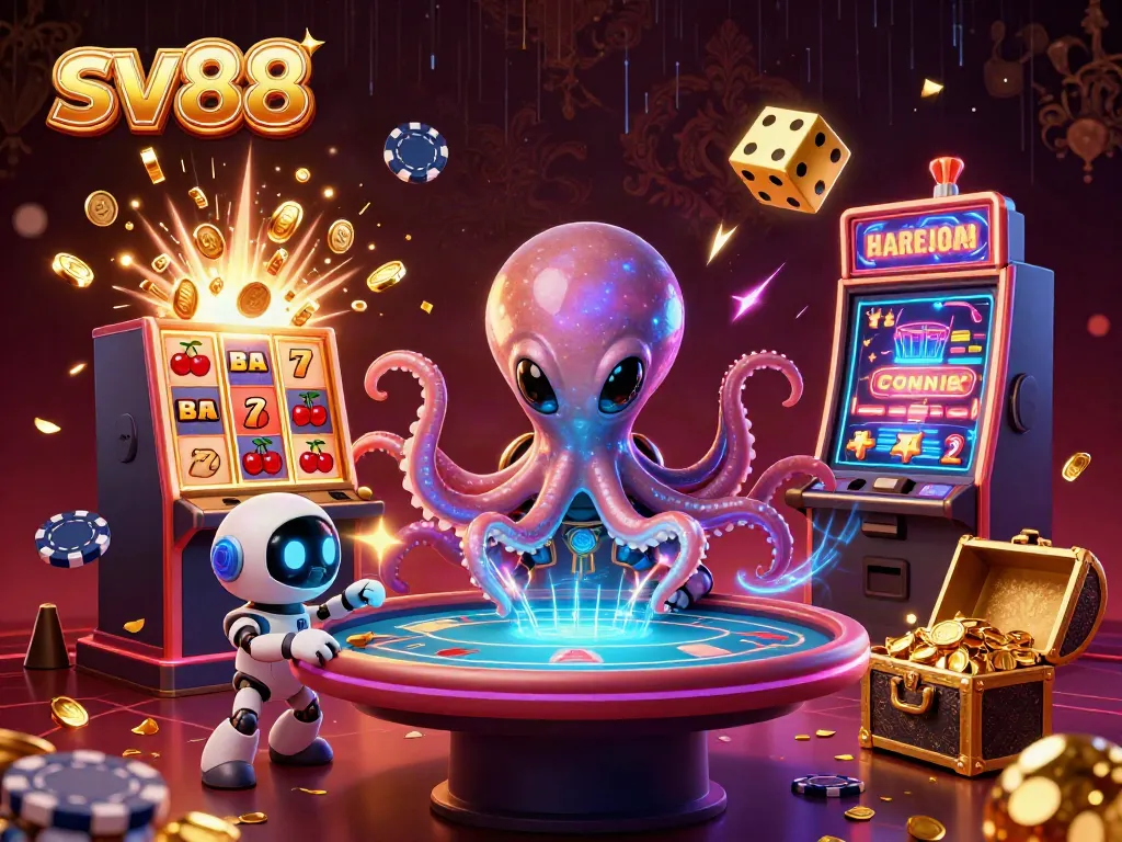 Experience the excitement of sv88 with a vibrant 3D casino scene showcasing thrilling gaming elements.