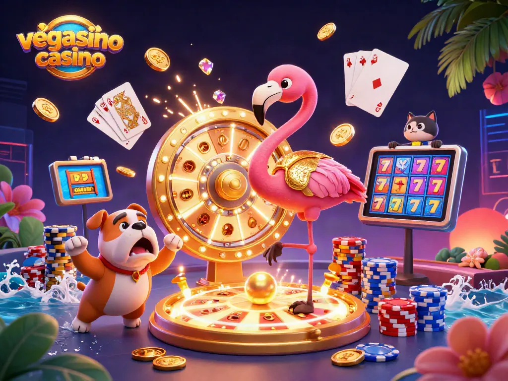 Spin the wheel at vegasino casino for exciting jackpots and prizes in this vibrant 3D scene