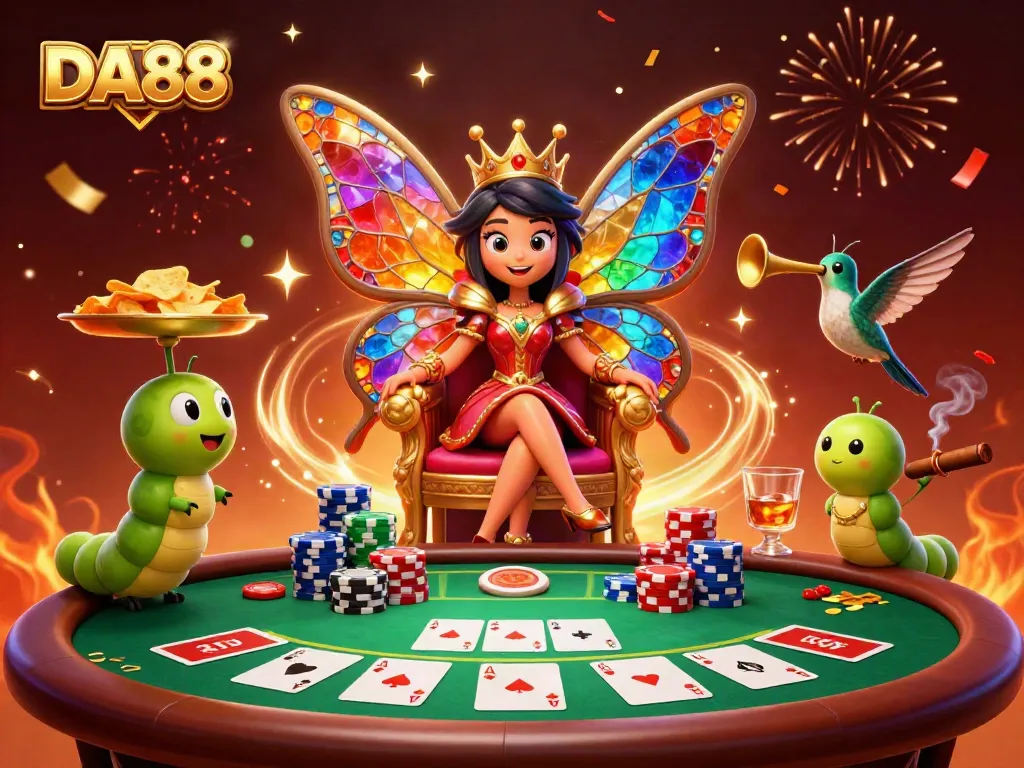 Experience the excitement of DA88 with vibrant colors and dynamic gaming elements in this lively casino scene.