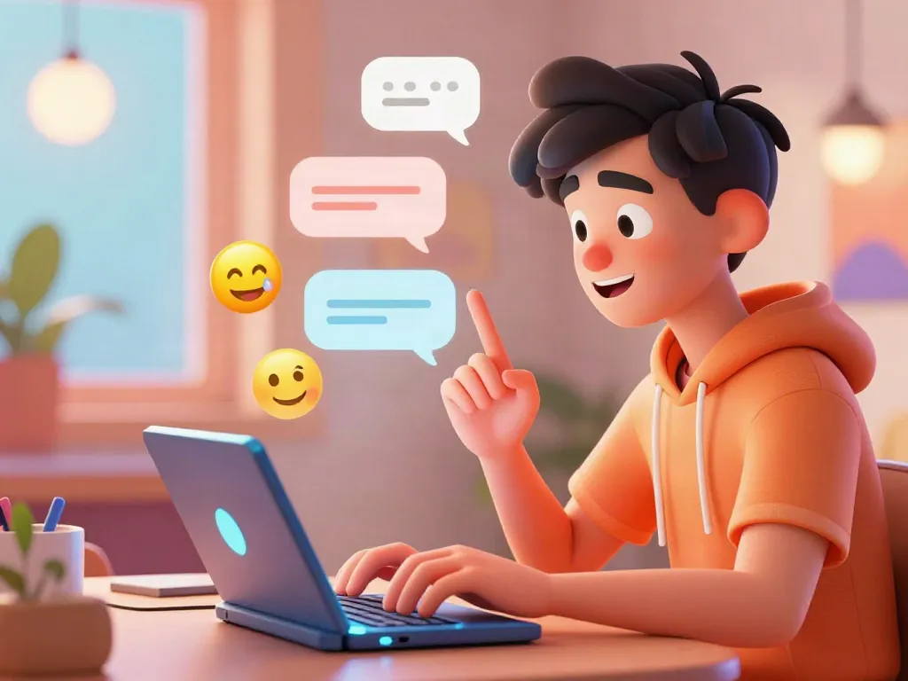 Porn chat conversation between animated characters in a lively digital space.